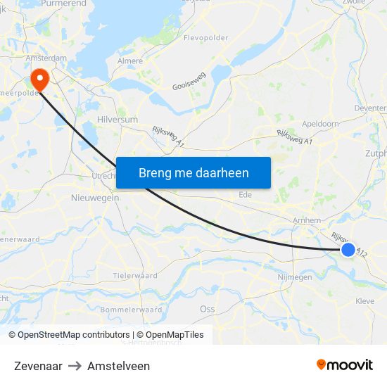 Zevenaar to Amstelveen map