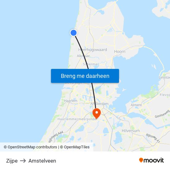 Zijpe to Amstelveen map
