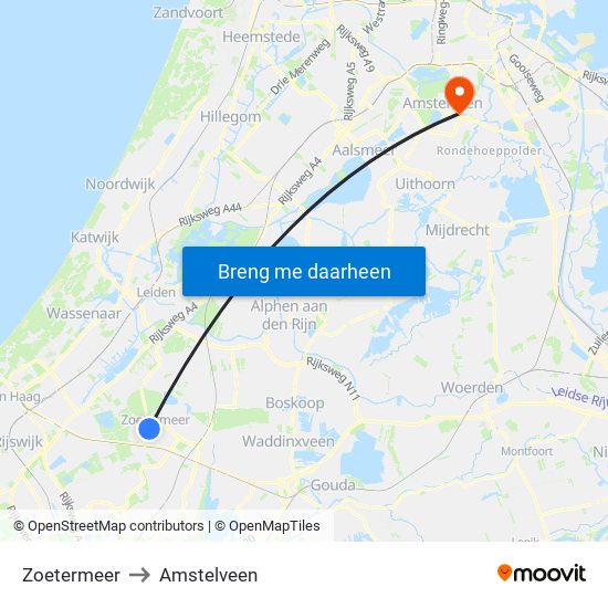 Zoetermeer to Amstelveen map