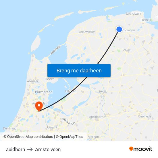 Zuidhorn to Amstelveen map