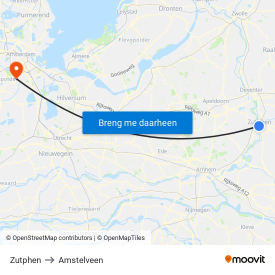 Zutphen to Amstelveen map