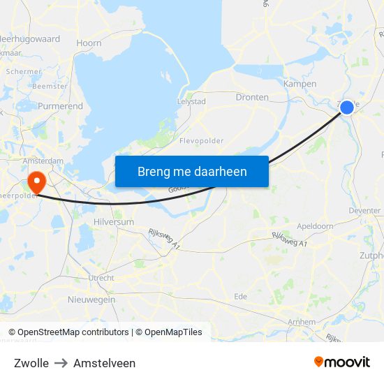 Zwolle to Amstelveen map
