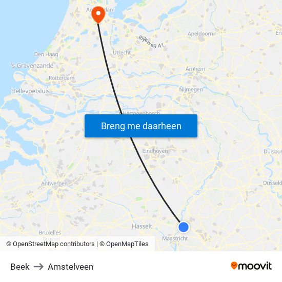 Beek to Amstelveen map