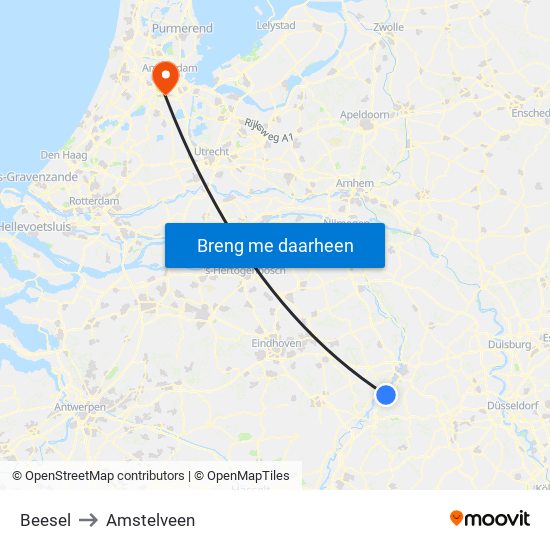 Beesel to Amstelveen map