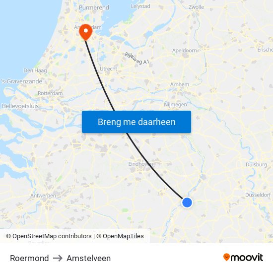 Roermond to Amstelveen map