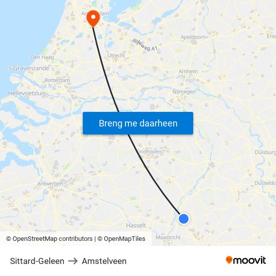 Sittard-Geleen to Amstelveen map