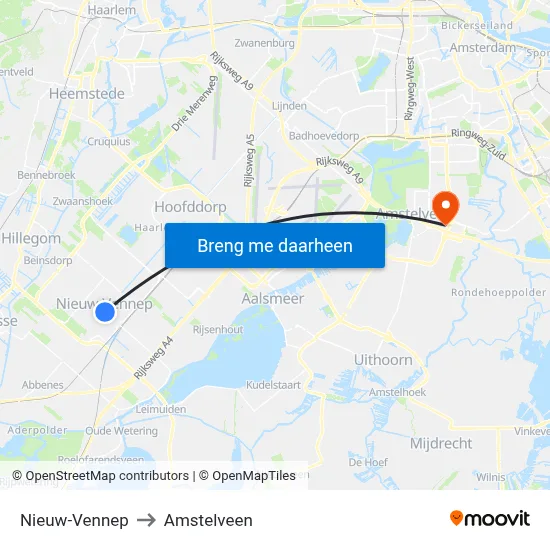 Nieuw-Vennep to Amstelveen map