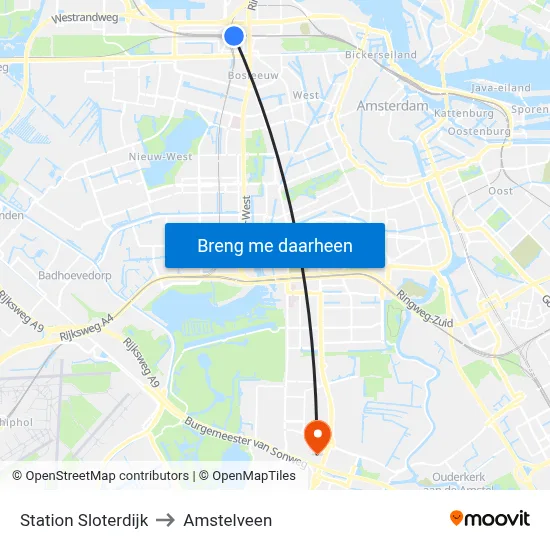 Station Sloterdijk to Amstelveen map