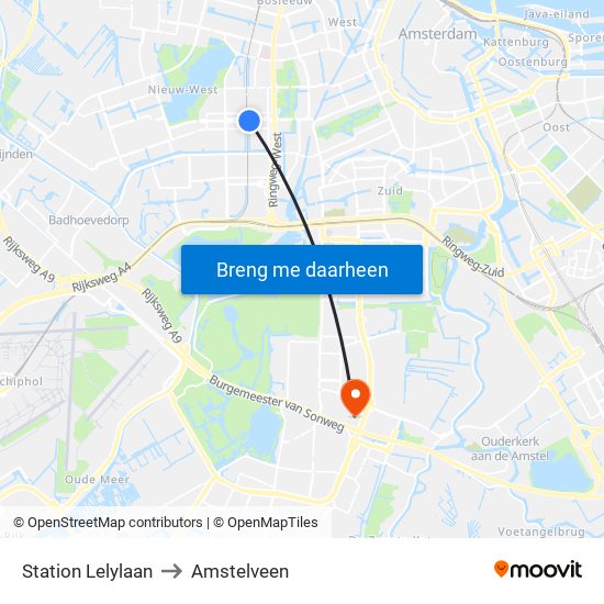 Station Lelylaan to Amstelveen map