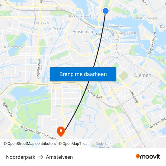 Noorderpark to Amstelveen map