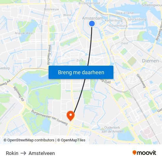 Rokin to Amstelveen map