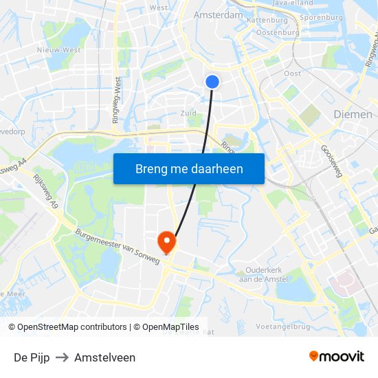 De Pijp to Amstelveen map