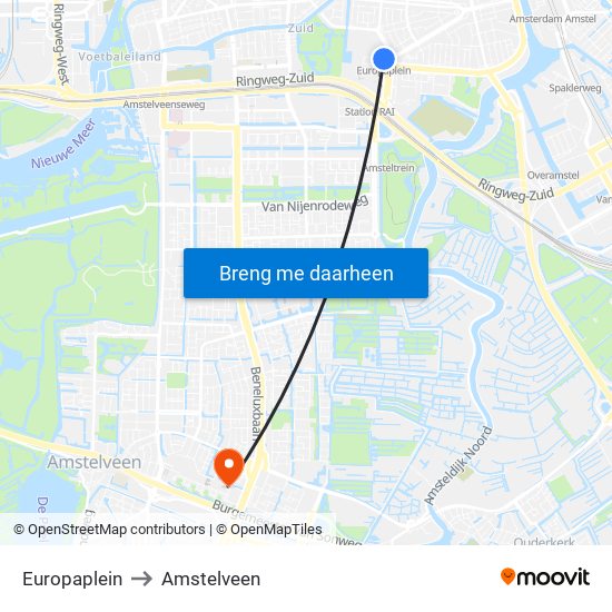 Europaplein to Amstelveen map