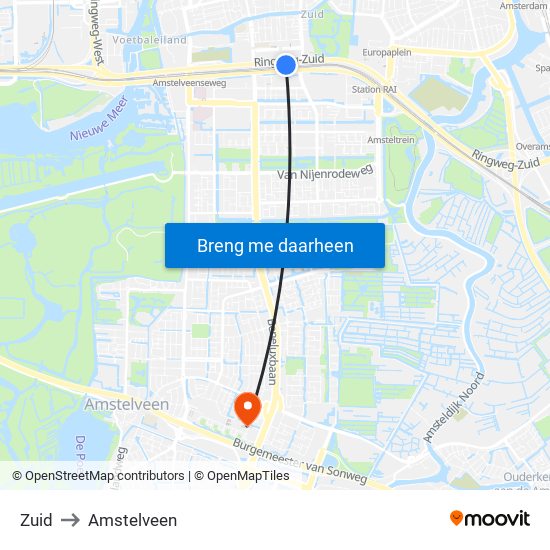Zuid to Amstelveen map