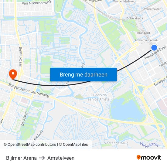 Bijlmer Arena to Amstelveen map