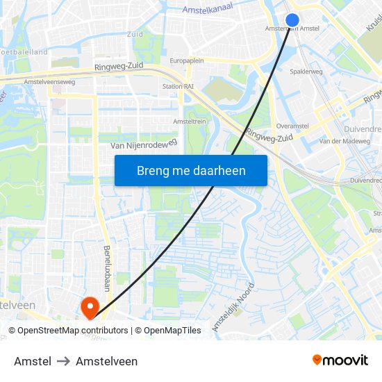 Amstel to Amstelveen map