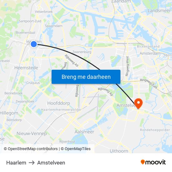 Haarlem to Amstelveen map