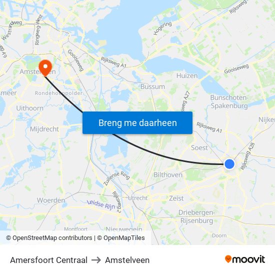 Amersfoort Centraal to Amstelveen map