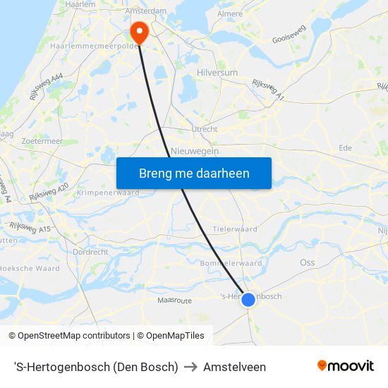 'S-Hertogenbosch (Den Bosch) to Amstelveen map