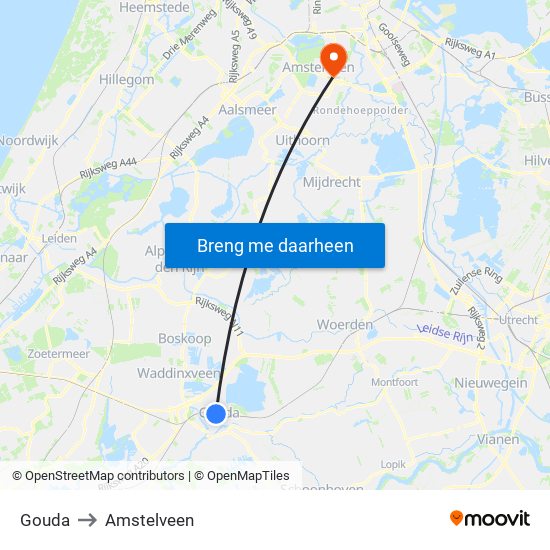 Gouda to Amstelveen map