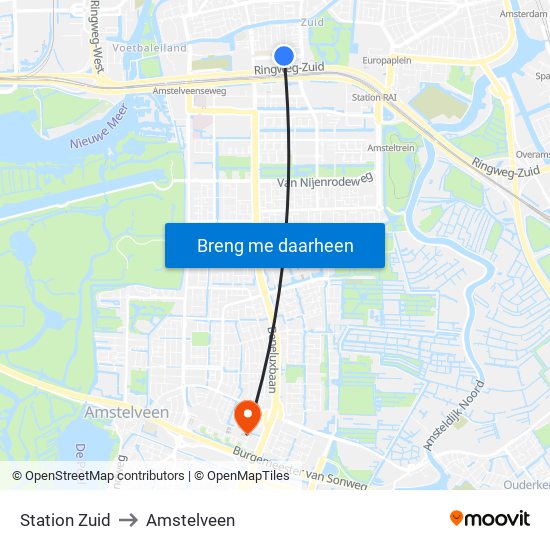 Station Zuid to Amstelveen map