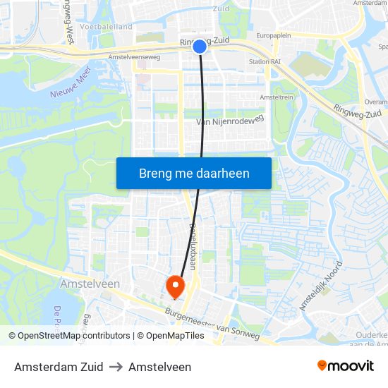 Amsterdam Zuid to Amstelveen map