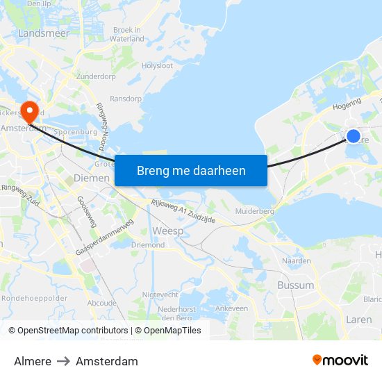 Almere to Amsterdam map