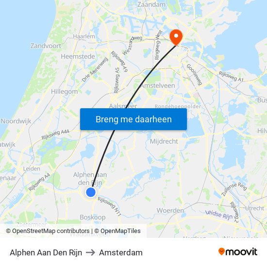 Alphen Aan Den Rijn to Amsterdam map