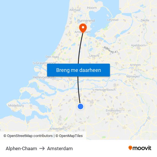 Alphen-Chaam to Amsterdam map