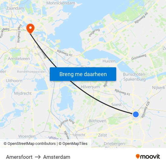 Amersfoort to Amsterdam map