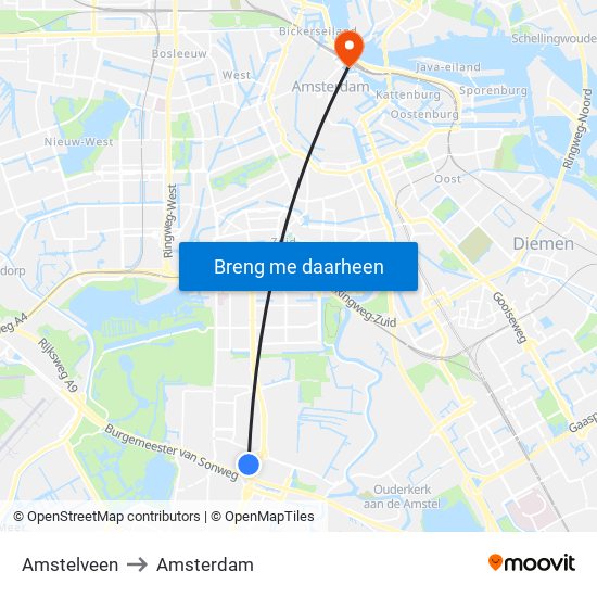 Amstelveen to Amsterdam map