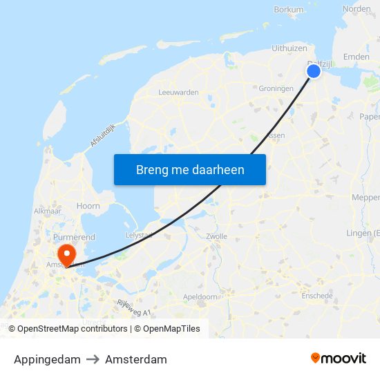 Appingedam to Amsterdam map
