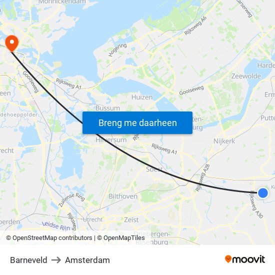 Barneveld to Amsterdam map