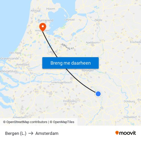 Bergen (L.) to Amsterdam map