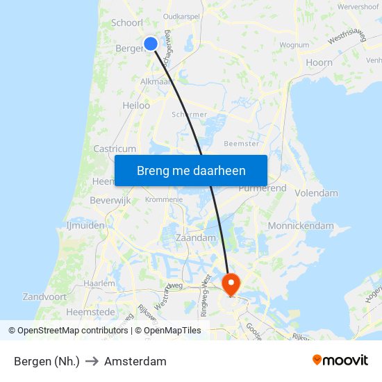 Bergen (Nh.) to Amsterdam map