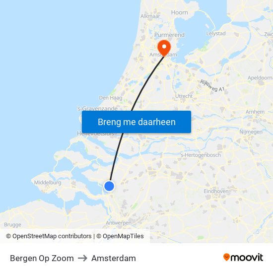 Bergen Op Zoom to Amsterdam map