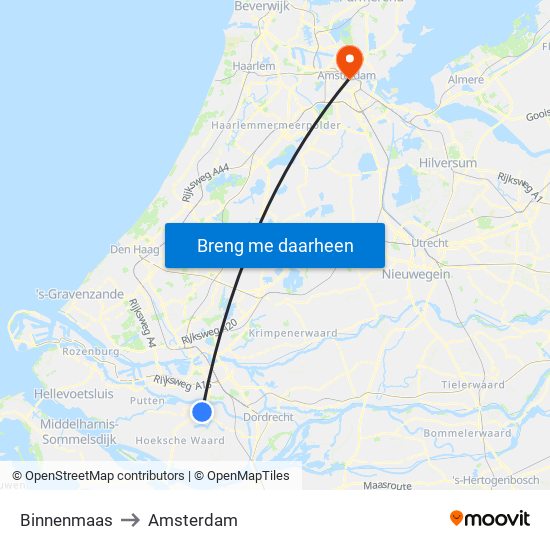 Binnenmaas to Amsterdam map