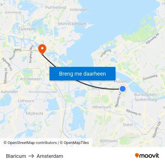 Blaricum to Amsterdam map