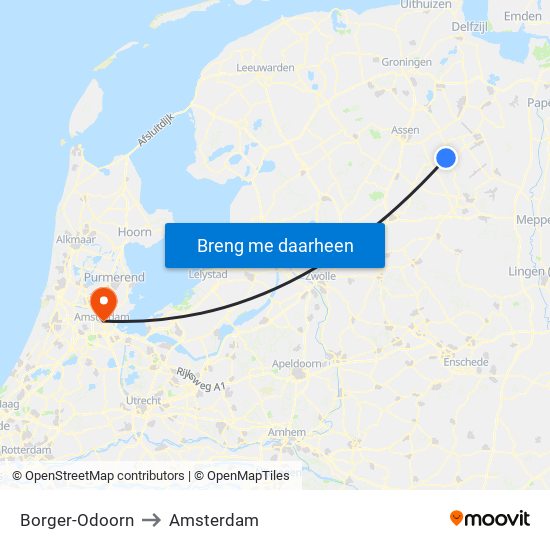 Borger-Odoorn to Amsterdam map