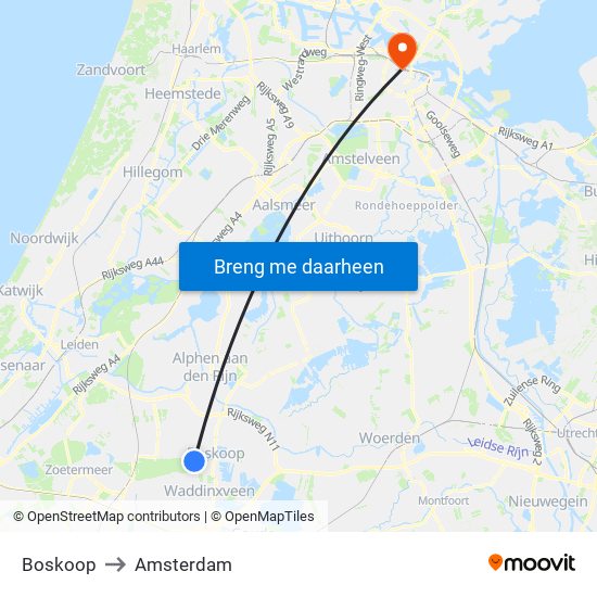 Boskoop to Amsterdam map