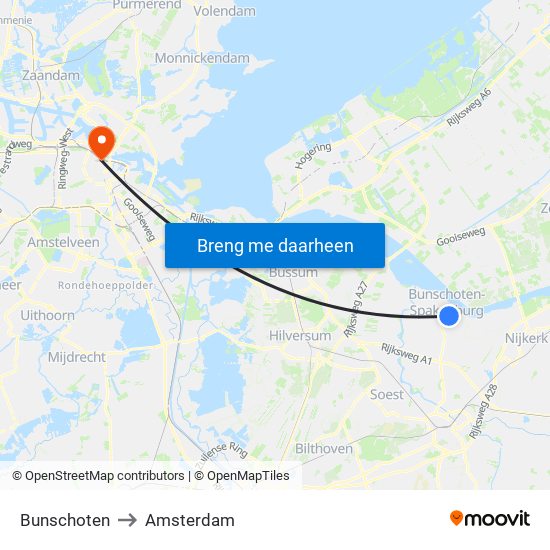 Bunschoten to Amsterdam map
