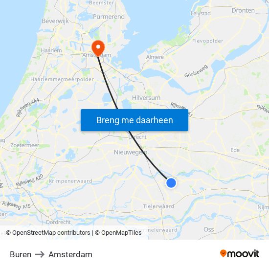 Buren to Amsterdam map