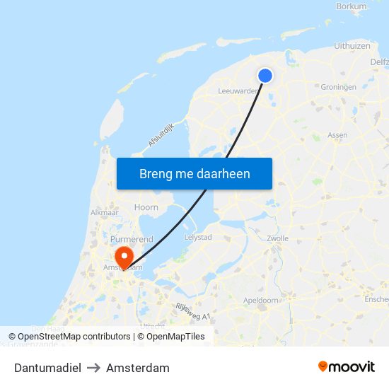 Dantumadiel to Amsterdam map