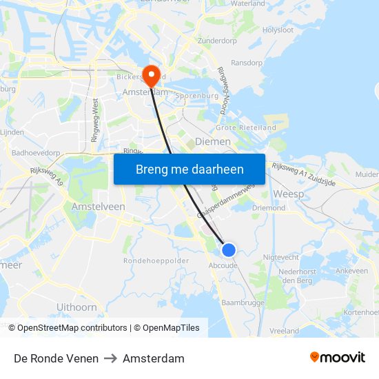 De Ronde Venen to Amsterdam map
