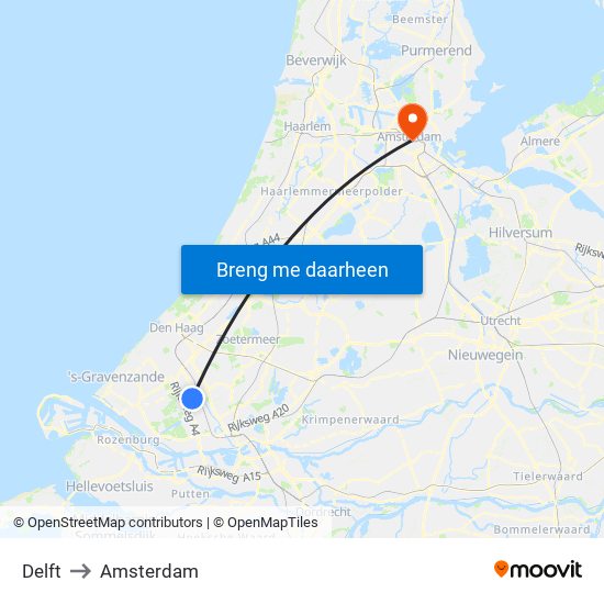 Delft to Amsterdam map