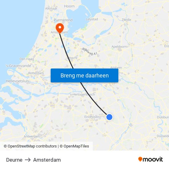 Deurne to Amsterdam map
