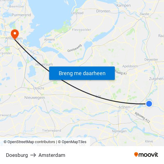 Doesburg to Amsterdam map