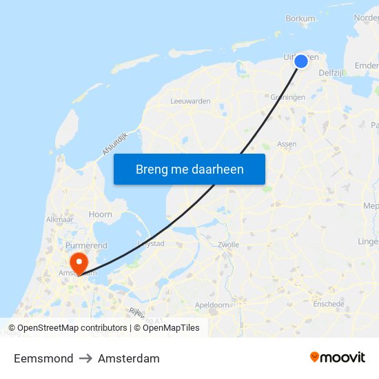 Eemsmond to Amsterdam map