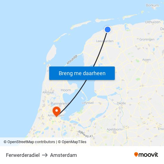 Ferwerderadiel to Amsterdam map