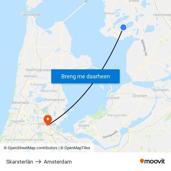Skarsterlân to Amsterdam map